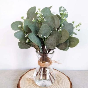 24 piezas hojas de eucalipto artificiales tallos plantas verdes falsas decoración hogar jardín - Imagen 1 de 8