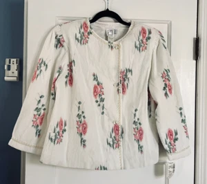VTG EVE STILLMAN SAKS FIFTH AVENUE WOMEN'S SZ M BED JACKET PINK ROSES 1980S NWT! - Picture 1 of 14