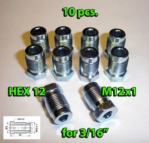 10 x Male M12x1 HEX 12 Brake Line Pipe Nuts Galvanized Metric for 3/16 Pipes 5.0 - Picture 1 of 1