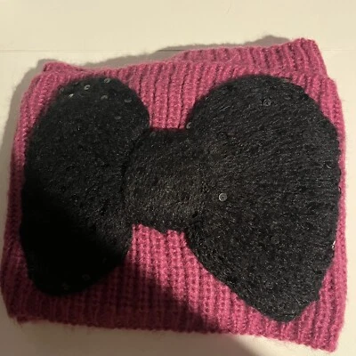 Betsey Johnson Scarf Infinity Chunky Knit Thick Purple Womens Black Sequin Bow - Image 1 of 4
