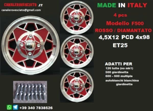 Cerchi lega 12 millemiglia ROSSO Fiat 500 126 p bis d'epoca OLD 4x98 Vecchia - Imagen 1 de 2