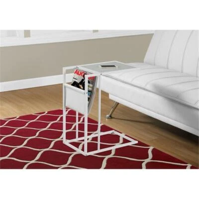 Accent Table C-shaped End Side Snack Bedroom Metal Pu Leather Look White - Image 1 of 4