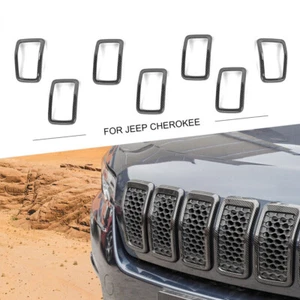 Carbon Fiber ABS Grill Front Grille Inserts Cover Trim For 2019-22 Jeep Cherokee - Foto 1 di 7