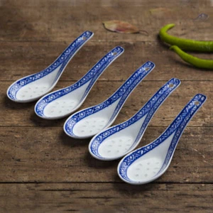 Chinese Porcelain Spoons 5-20x White Blue Patterned Asian Ceramics Soup Spoon - Picture 1 of 8