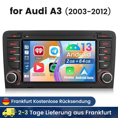 Autoradio Android 13 2+64GB Carplay GPS RDS Navi WiFi Für Audi A3 S3 8P RS3 8P1 - Bild 1 von 4