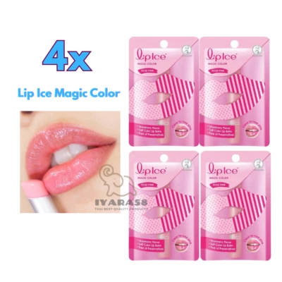 4x Bálsamo Labial Mentolatum Lip Ice Magic Cambio de Color Fresa Humedad Iluminar Foto 1 de 4
