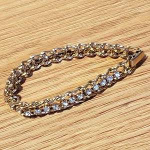 Brazalete tenis vintage de eslabones de cadena de diamantes de imitación transparentes tono dorado 7,5" sin firmar BR1 - Imagen 1 de 11