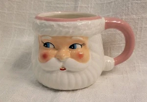 3D Santa Face Mug Coffee Tea Hot Chocolate Hand Painted Pink Rim Handle Ceramic - Picture 1 of 8