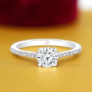 Anillo de compromiso de diamantes redondo de 1,21 quilates certificado IGI laboratorio cultivado oro blanco de 14 K - Imagen 1 de 12