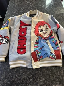 Chucky x Reason Varsity Jacket Mens Large Blue Horror Movie Tiffany Love Hurts L - Picture 1 of 9