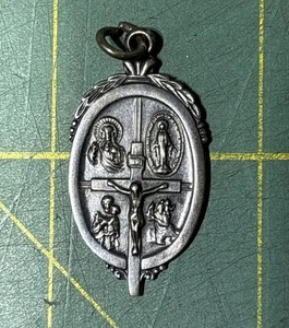 Vintage Antik Sterlingsilber Ich bin katholisch 4 Wege Kreuz religiös Anhänger heilig - Bild 1 von 2