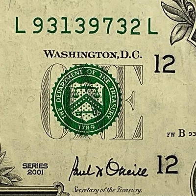 2001 Series nota de um dólar I45567415J impressão FW bloco Minneapolis IJ - Imagem 1 de 4