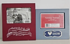 Wooden Holiday Photo Frames Merry Christmas & I Love Snow - Lot 2 - Picture 1 of 7
