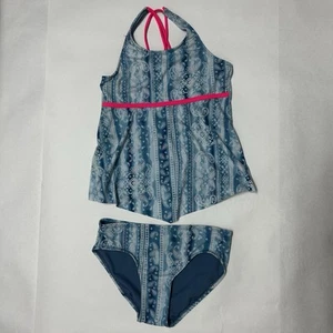 Justice Girls Size 12 Blue Bandana Print Ruffle Tankini  2-Piece Swimsuit  - Picture 1 of 12