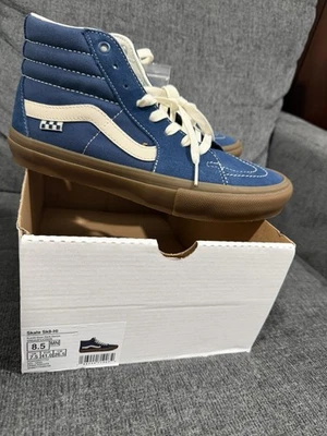 Vans Sk-8 Hi Blue Suede Gum Sole Dark Denim Men’s Size 8.5 Womens Size 10 New - Image 1 of 4