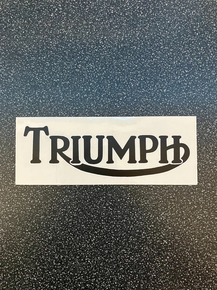 Triumph - 2 off vinyl self adhesive stickers 155x55mm (Black with White outline) - Image 1 of 1