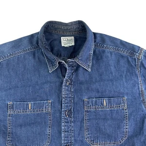 LL Bean Shirt Mens Large Blue Denim Chambray Long Sleeve Button Down Workwear - Picture 1 of 9