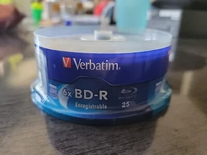 Verbatim BD-R 25GB 6X Blu-ray Recordable Media Disc- 25 Pack Spindle New, Sealed - Photo 1/2