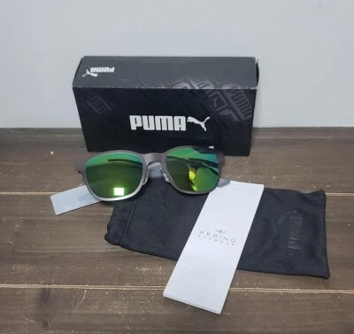 Puma Greenpoint Square Metal Frame Sunglasses Rutenium/Gray/Green NIB - Image 1 of 3