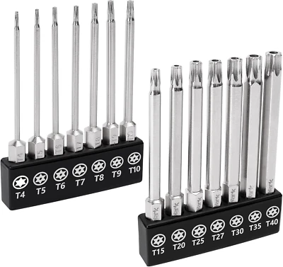 14PC Security Torx Bit Set 3" Long Tamper Proof Star Screwdriver Bit Set 1/4" He - Image 1 of 4