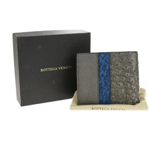 Cartera compacta plegable con logotipo BOTTEGA VENETA cuero exótico marrón azul 68EC004 - Imagen 1 de 13