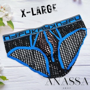 Andrew Christian Sexy Men Underwear FUKR Net Dom Brief, Black/Blue, X-Large - Picture 1 of 5