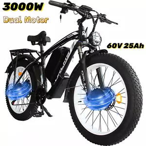 3000W Dual Motor E-Bike 52V 30Ah 34 MPH 26" Fat Tire Electric Bicycle for adults - Picture 1 of 12