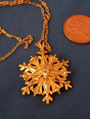 Collar Colgante Copo de Nieve Brillante Tono Dorado AVON 1998 Centro Piedra Transparente Foto 1 de 4