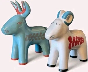 Ikea Vinterfint 2er Set Keramik Hirsch Ziege weiß blau Volksfigur Paar Vintage - Bild 1 von 5