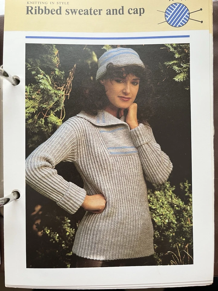 Original Knitting Pattern - Ladies Ribbed Sweater Jumper Top And Hat - Image 1 of 1