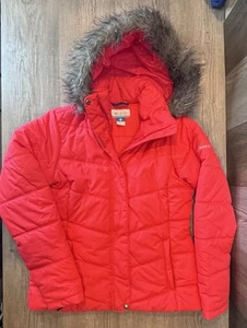 Columbia Winter Puffer Jacket Red Coat Women’s Size Medium Removable Hood - Picture 1 of 9
