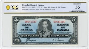 1937 $5 Bank of Canada, BC-23c - Choice About Uncirculated, PCGS AU55 - Picture 1 of 2