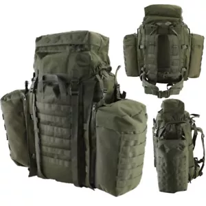 PAQUETE DE ASALTO TÁCTICO 90 LITROS MOCHILA VERDE MOLLE BERGEN Y BOLSAS LATERALES SENDERISMO - Imagen 1 de 5