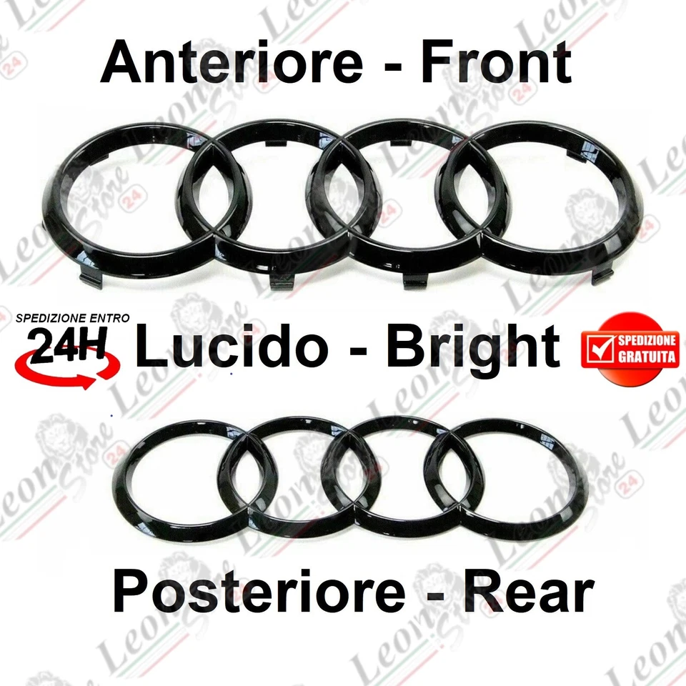 Stemma Logo Anelli per Audi Anteriore e/o Posteriore Nero Lucido fregio emblema - Image 1 of 1