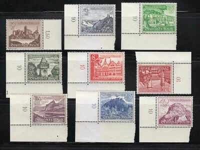 Germany 1939 MNH Mi 730-738 (735x ) Sc B160-B168 Buildings of Germany/Corners ** - Image 1 of 2