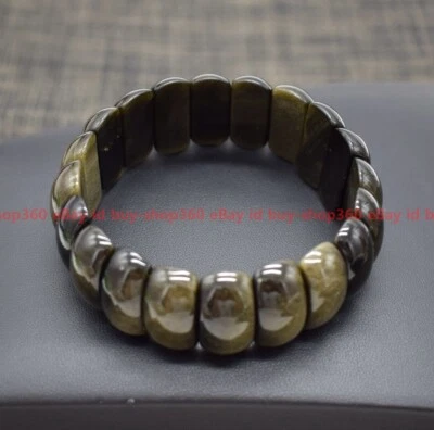 Brazalete Brazalete Cuentas Cuadradas de Piedras Preciosas Obsidiana Oro Natural 10x22mm 7.5"AAA Foto 1 de 4