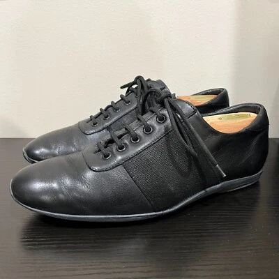 GUCCI 40 IT 7.5 US Black Gray Leather Canvas Sneakers Vintage 093408 - Image 1 of 4