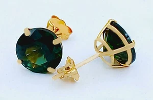 GENUINE 3.78 Cts GREEN TOURMALINE STUD EARRINGS YELLOW 14K GOLD -NWT - Picture 1 of 8