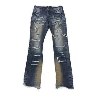 Pantalone jeans denim PRPS invecchiato blu tagliato 32 x 35 bottoni fly cotone - Foto 1 di 17