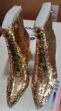 MADDEN GIRL Womens Gold Sequined Cody Pointed Toe Block Heel Zip-Up Booties 10 M
