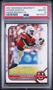 2021 Bowman University Paper XAVIER WORTHY Rookie RC PSA 10 GEM MINT CHIEFS STAR - Picture 1 of 3