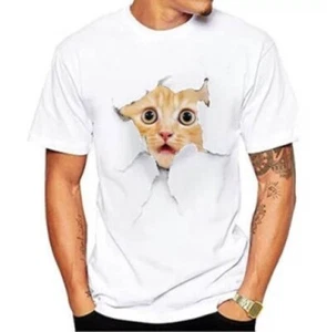 Camisetas de verano informales sueltas ajustadas en 3D de manga corta Reino Unido - M con cara de gato - Imagen 1 de 4