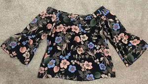 F&F Off The Shoulder Bardot Style Floral Print Blouse Top Ruffles Boho - Picture 1 of 3