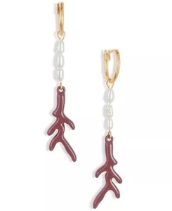 lucky brand earrings gold tone imitation pearl coral drop dangle new with tags - Picture 1 of 7