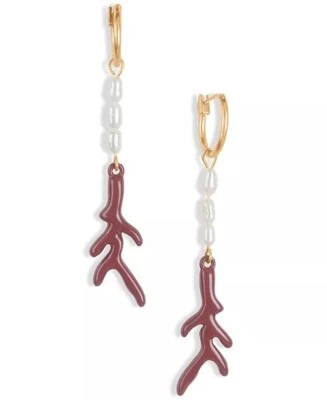 lucky brand earrings gold tone imitation pearl coral drop dangle new with tags - Image 1 of 4