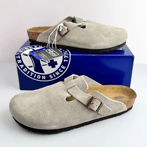 NEW-Birkenstock Boston Taupe Soft Footbed Suede Narrow/Width Unisex Clog Shoes - Picture 1 of 6