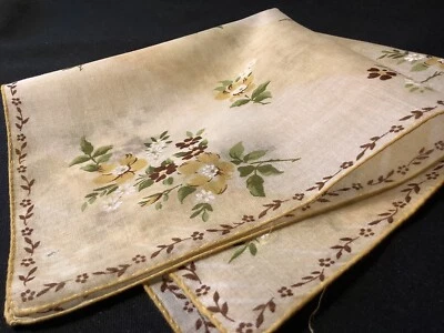 #7433🌟Pañuelo vintage años 40 CORTADOR floral pradera marrón y mantequilla Foto 1 de 4