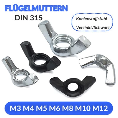 Flügelmuttern ähnlich DIN 315 Muttern Galvanisch Verzinkt M3-M12 Flügelmutter - Bild 1 von 4