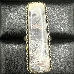 Sterling Silber Porzellan Jaspis langer Ring 10 g 17 x 48 mm 925 Größe 8 T3 - Bild 1 von 6