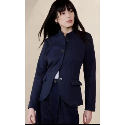 Blazer Banana Republic Azul Marino Tejido Piqué Para Mujer Talla LG Cárdigan Blazer Usado en Excelente Condición Foto 1 de 4
